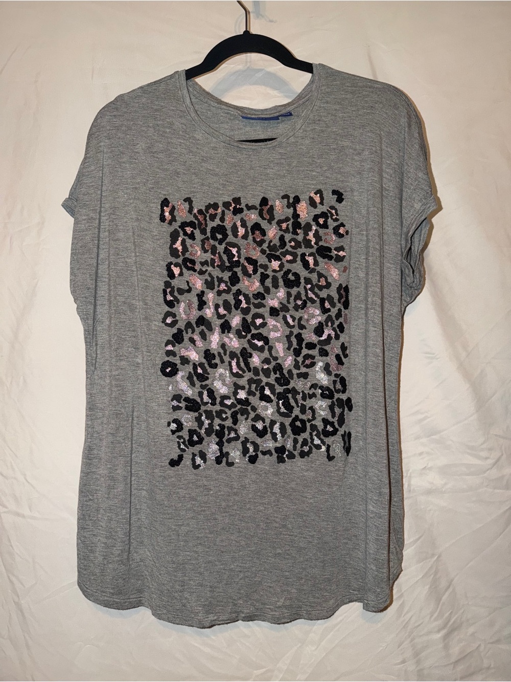 Apt. 9 Grey Tee with Pink and Black Leopard Print